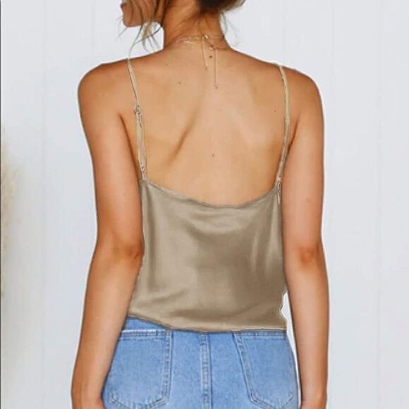 New Cowl Neck Satin Cami Silky Cami Tank Top Soft - Picture 2 of 7